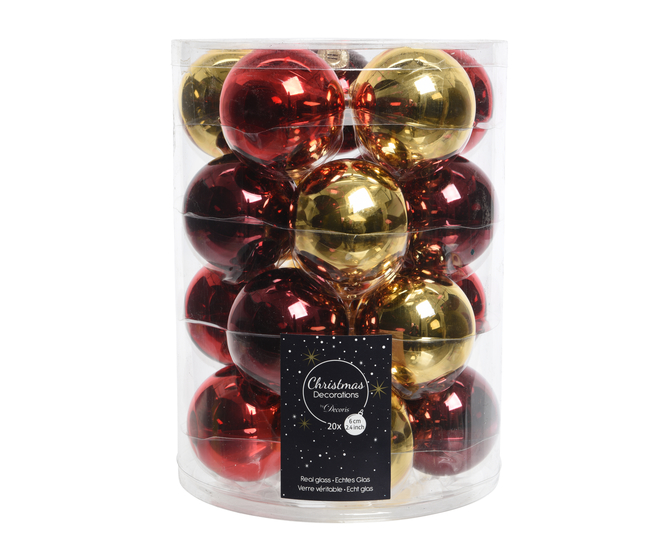 Kaemingk Glass Bauble Red & Gold Tube 20