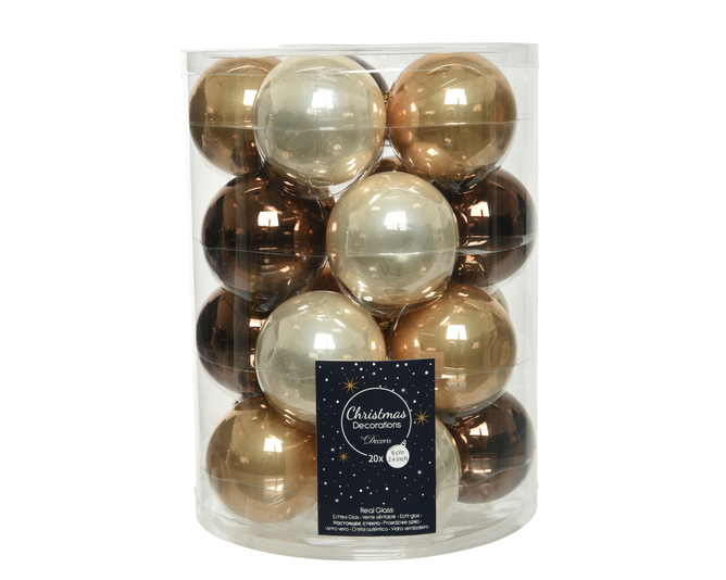Kaemingk Glass Bauble Brown Colours Mix Tube 20