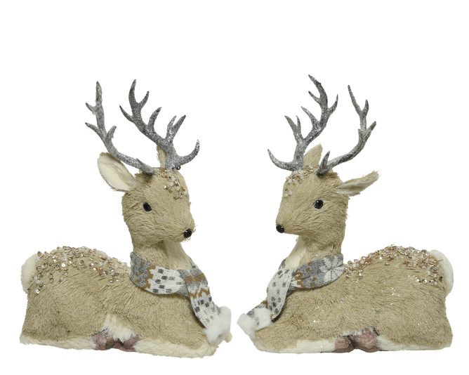 Kaemingk Deer with Scarf and Glitter Lying Down