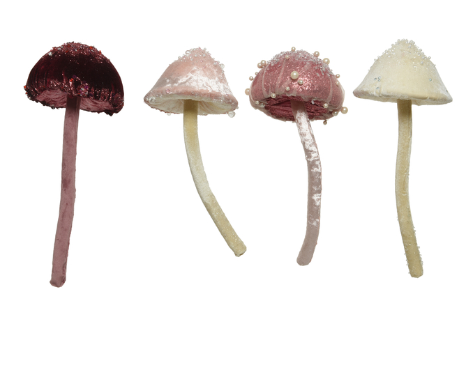 Kaemingk Mushroom with Velvet, Pearls, Glitter 25cm