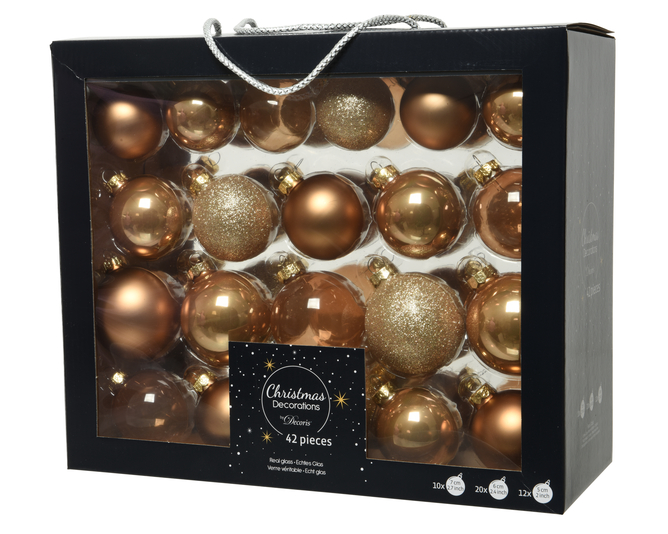 Kaemingk Glass Baubles 42 Mixed Camel Brown