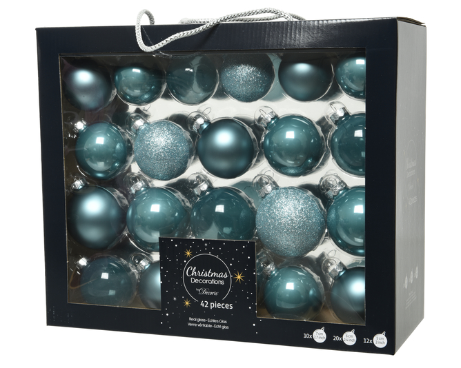 Kaemingk Glass Baubles 42 Mixed Blue Dawn