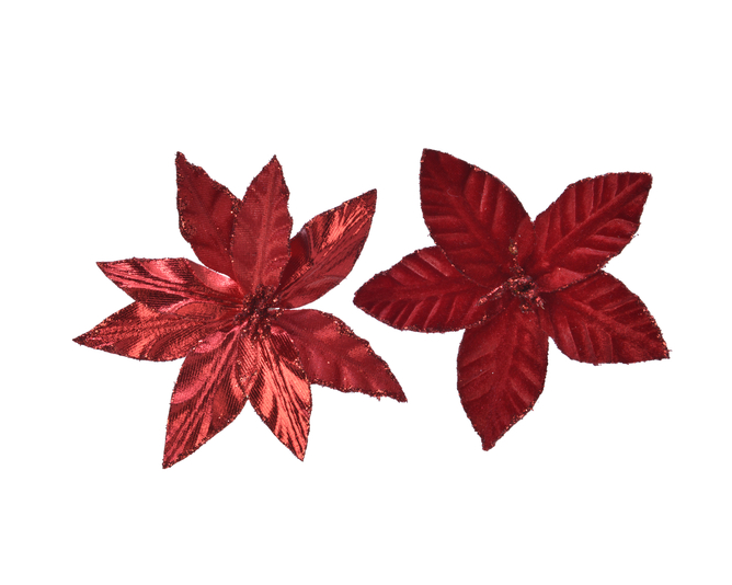 Kaemingk Poinsettia on Clip Christmas Red Velvet 12cm