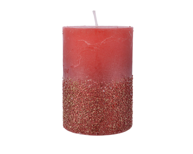 Red Glitter Wax Pillar Candle - 10cm