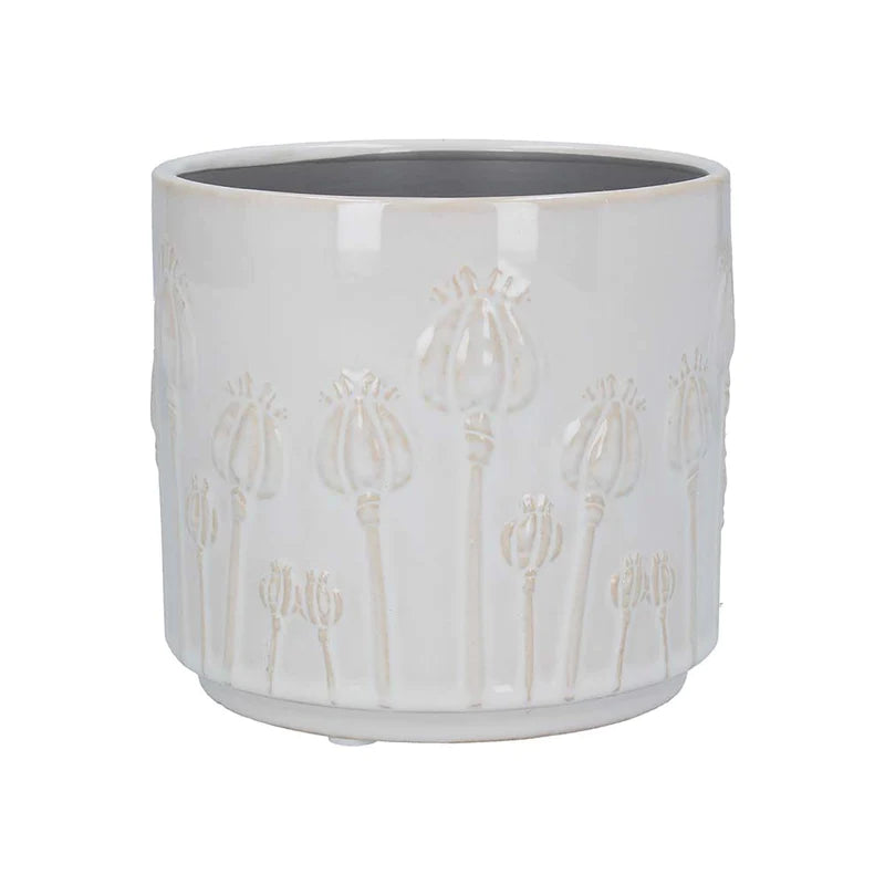 Gisela Graham Ceramic Pot Cream Poppy Heads - Large