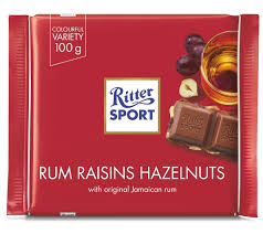Ritter Sport Milk Chocolate With Rum, Raisin and Hazelnuts Bar