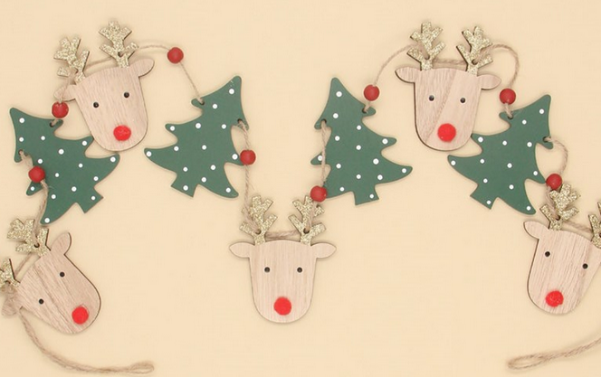 Wooden Reindeer Garland
