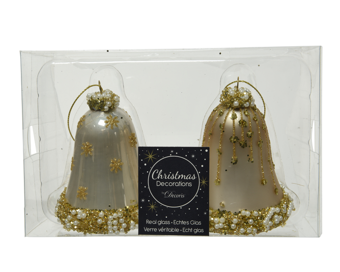 Kaemingk Glass Bell Gold Glitter & Beads