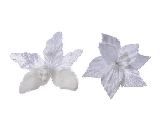 Kaemingk Clip on Poinsettia Velvet Winter White