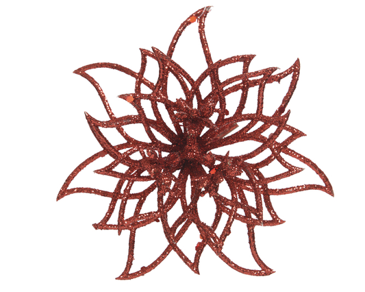 Kaemingk Clip on Poinsettia Red Glitter 14cm