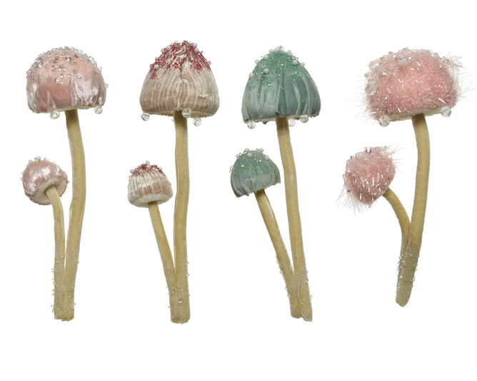 Kaemingk Mushroom with Velvet, Pearls, Glitter 23cm