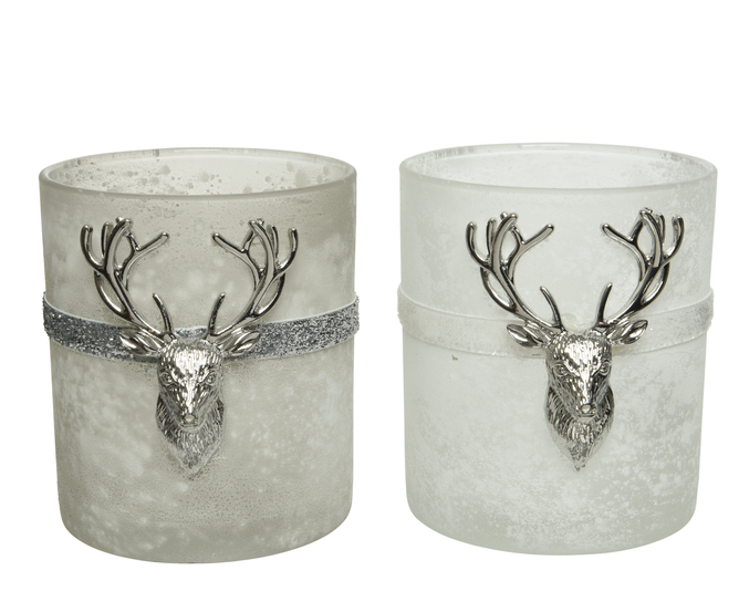 Kaemingk Tealight Holder Glass with Metal Deer