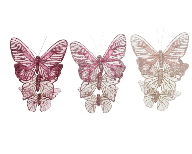 Kaemingk Butterfly Clip Glitter and Pearls Pack 3