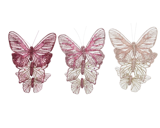 Kaemingk Butterfly Clip Glitter and Pearls Pack 3