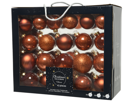 Kaemingk Glass Baubles 42 Mixed Terra Brown