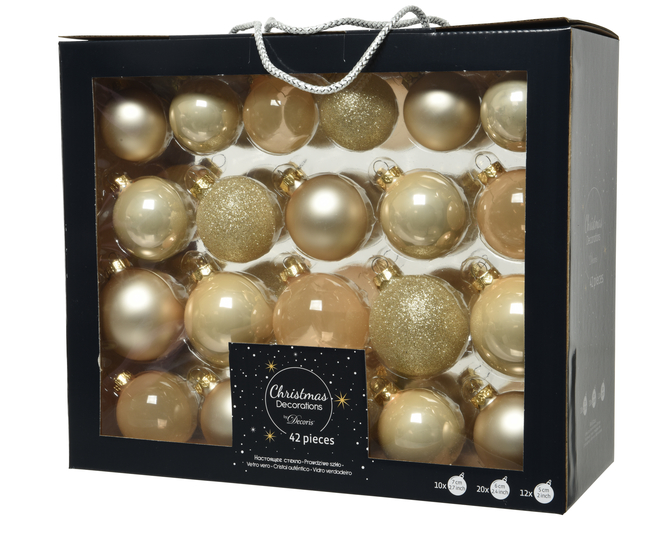 Kaemingk Glass Baubles 42 Mixed Pearl