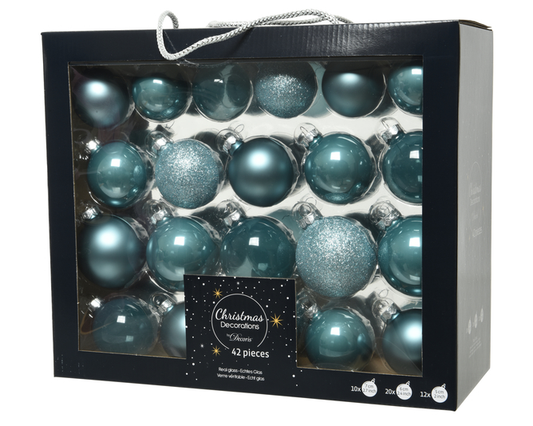Kaemingk Glass Baubles 42 Mixed Blue Dawn
