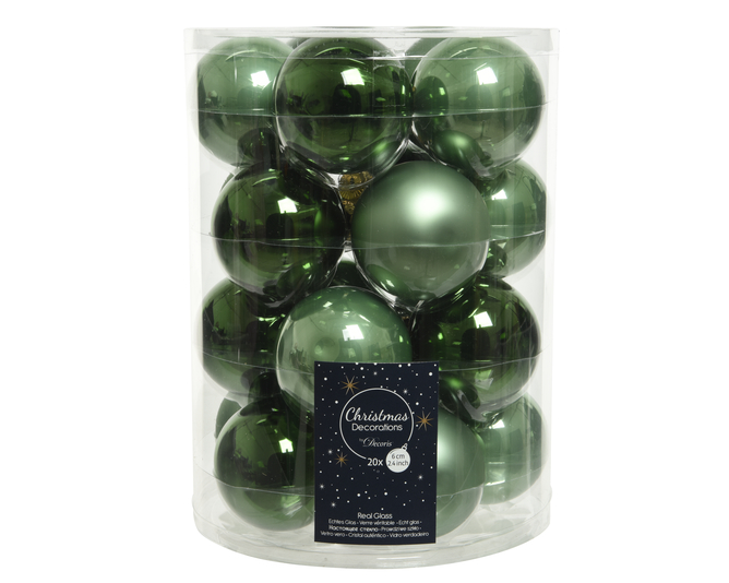 Kaemingk Glass Bauble Green Colours Mix Tube 20