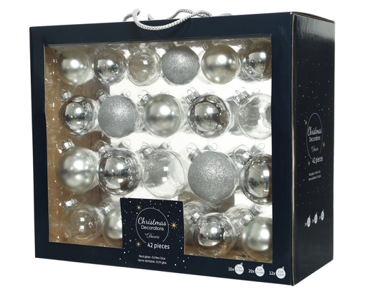 Kaemingk Glass Baubles 42 Mixed Silver