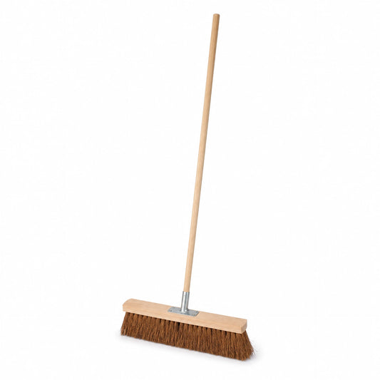 38cm garden broom with handle, medium bristle head for sweeping patios, decking and garden paths
