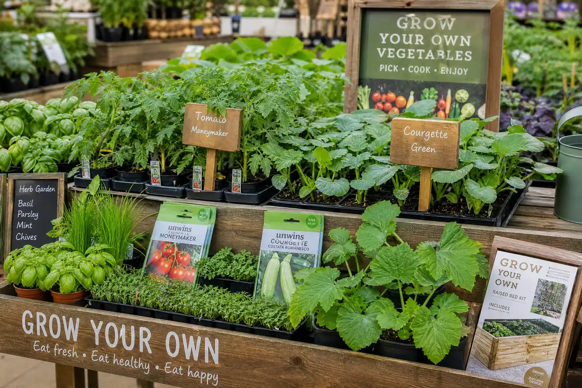Grow your own vegetables display at Pengelly Garden Centre