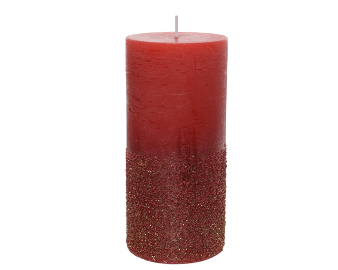 Red Glitter Wax Pillar Candle