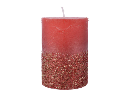 Red Glitter Wax Pillar Candle - 10cm