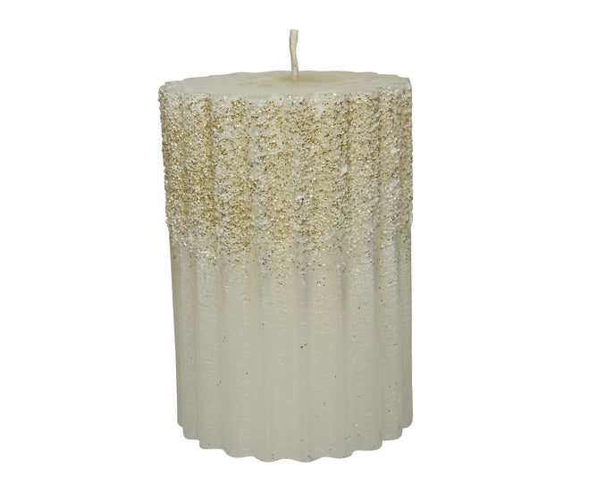 Ribbed & Glitter Wax Pillar Candle - 10cm