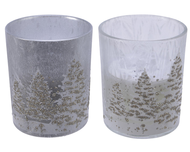 Glass Candle With Tree Decoration