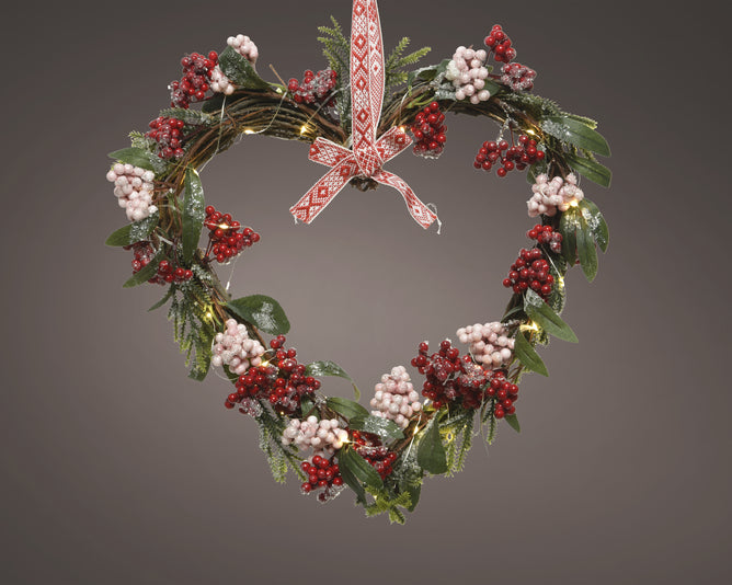 Micro LED Heart Wreath With Berries