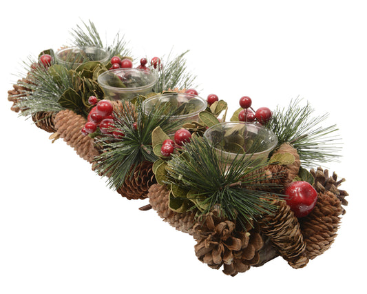 Tealight Holder With Pinecones & Berries