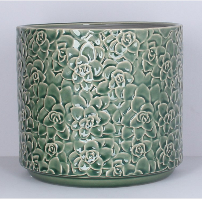 Gisela Graham Ceramic Pot Green Succulents - Large