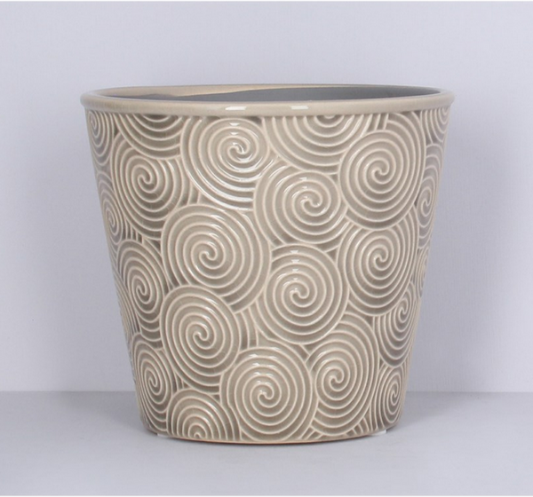 Gisela Graham Grey Spiral Ceramic Pot Cover - Large