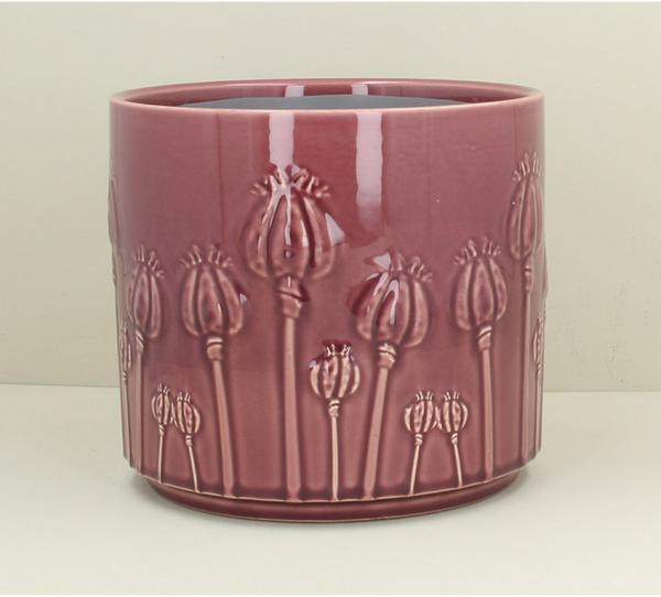 Gisela Graham Ceramic Pot Purple Poppy Heads - Small
