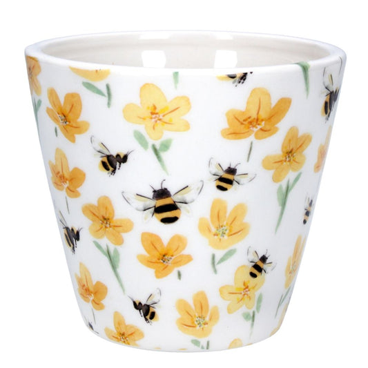 Gisela Graham Spring Ceramic Flower Pot Buttercup & Bees