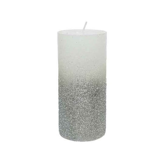 Silver Glitter Wax Pillar Candle