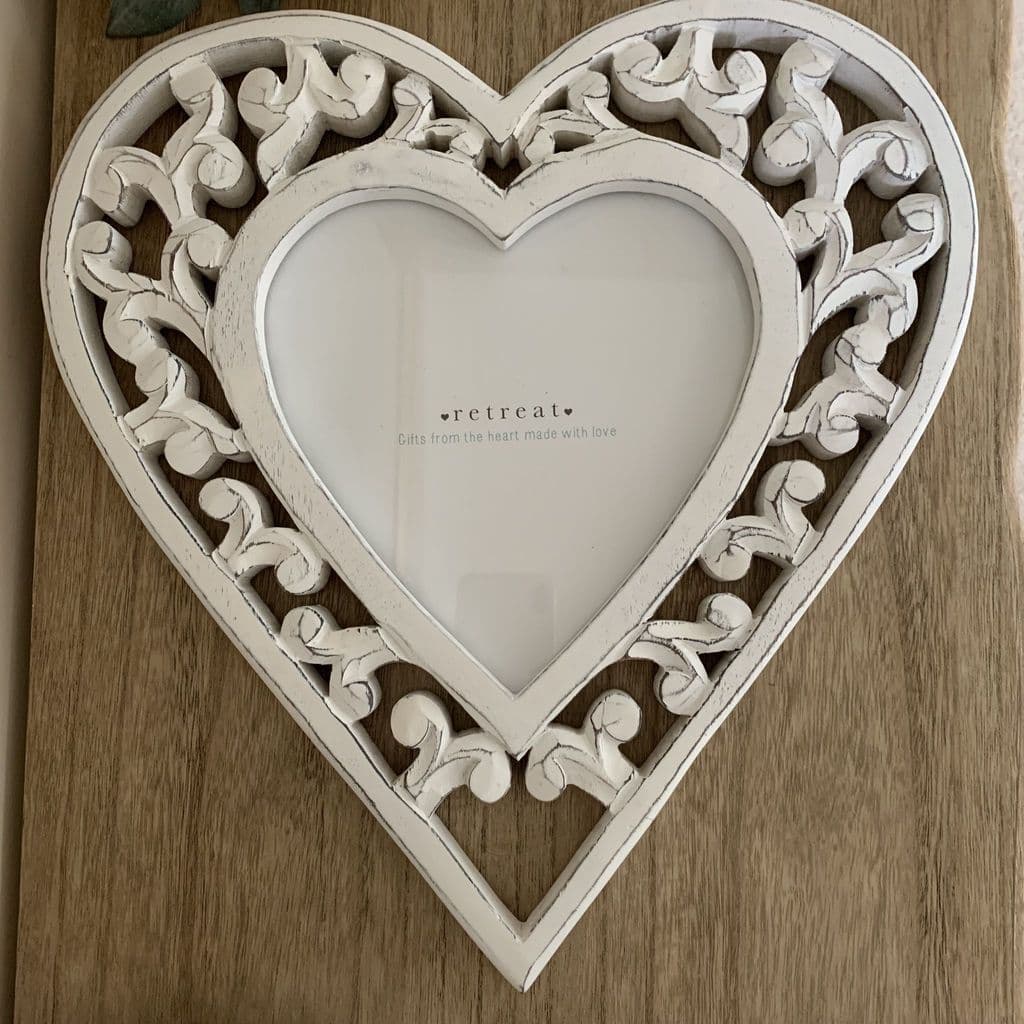 Large White Filigree Heart Photo Frame