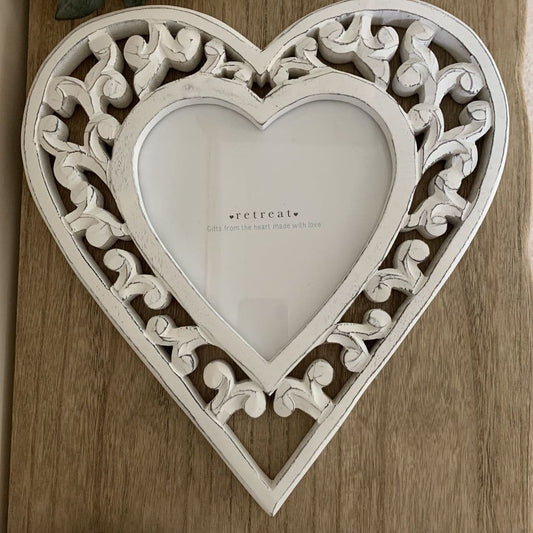Large White Filigree Heart Photo Frame
