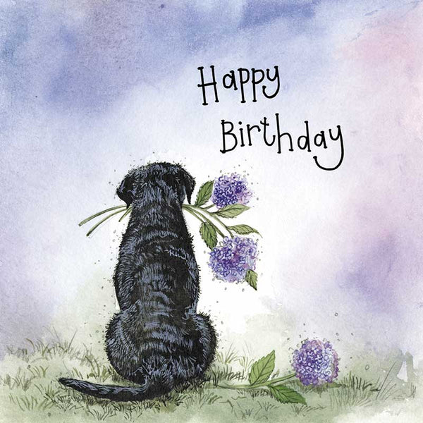 Sunshine Labrador and Flowers Birthday Card