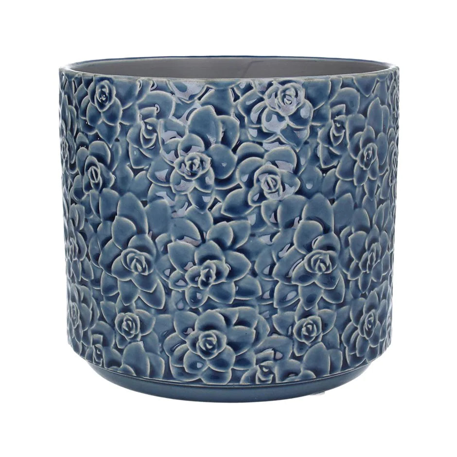 Gisela Graham Ceramic Pot Navy Succulents - Large