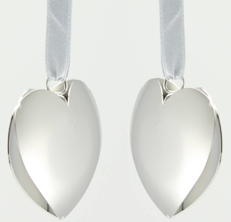 Set Of Two Nickel Heart Decorations
