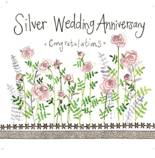 Silver Roses Silver Anniversary Card