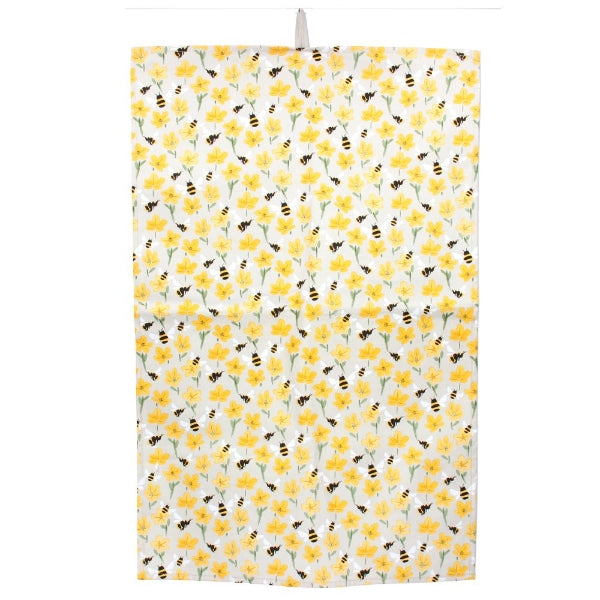 Gisela Graham Fabric Tea Towel Buttercup & Bees