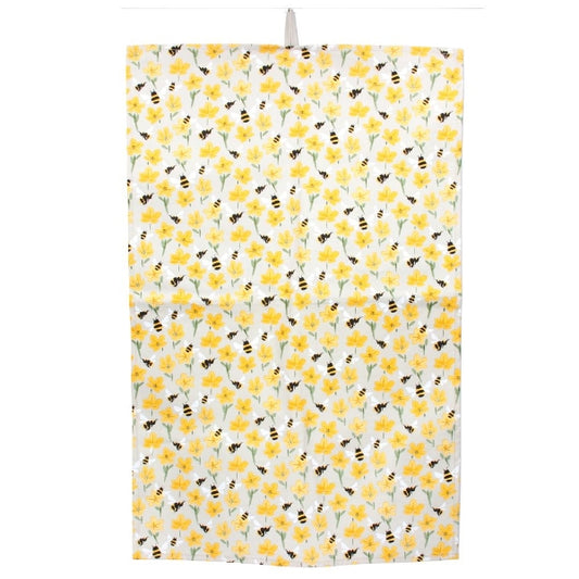 Gisela Graham Fabric Tea Towel Buttercup & Bees