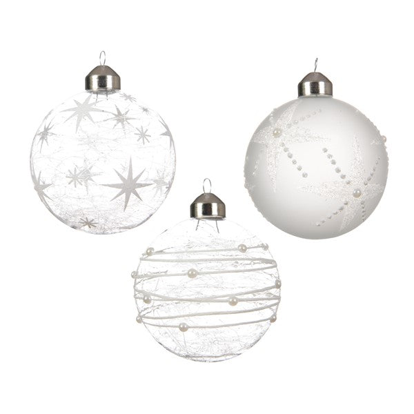 Bauble Glass White Glitter