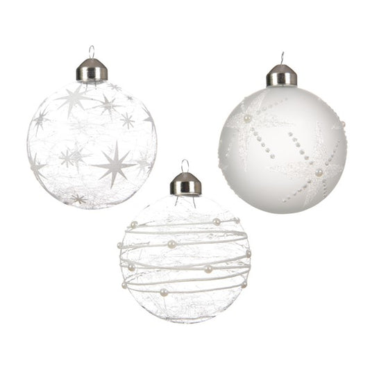 Bauble Glass White Glitter